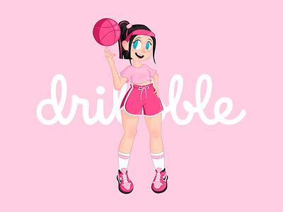 Hello Dribbble! ball basketball character character design clean debut debut shot design dribbble girl graphic design hello illustration nike rose sneakers tablet wacom welcome white