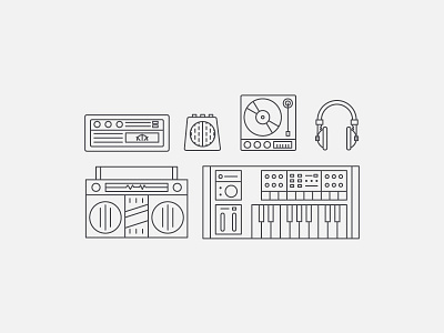 Music Icons amp boombox headphones icons illustrator moog music player radio record synthesizers