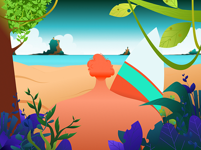 Surfing app beach board design forest illustration natural plant surfing