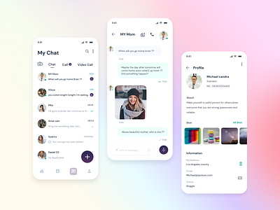 Chat app branding call chat app clean collor design mobile ui ux video call web