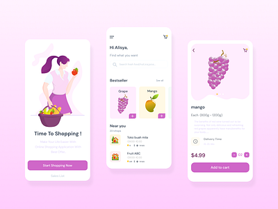 Fruit For All app delivery app design fruit girl illustration mobile ui ux