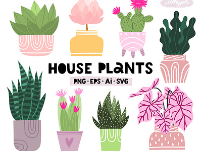 House plants clipart, modern vector clipart.