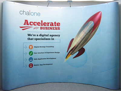 ChaiONE Booth blue booth display red retro rocket
