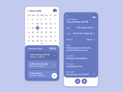 Calendar Schedule & Event Planning App design