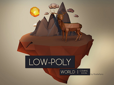 Low Poly World 3d clouds deer design geometry landscape lowpoly mountains style sun sunset world