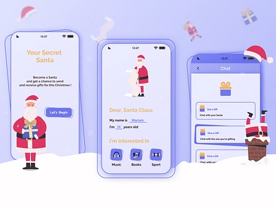 Secret Santa App 2021 design gifts merry christmas mobile app new year santa claus secret santa