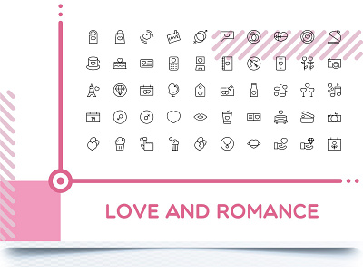 Love & Romance Icons decoration design flat heart icon icons iconset illustration love romance romantic set shape sign symbol uiux valentine vector