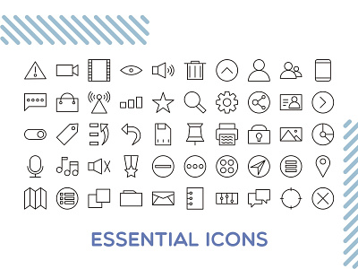 Essential Icons business concept design essential icon illustration info interface internet isolated line modern object set sign symbol thin unusual vector web
