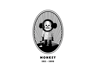 Monkey 1911 doodle etching graphic illustration monkey