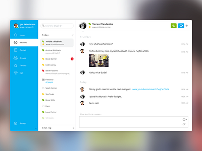 Skype Redesign blue call chat flat message messenger nerisson redesign skype ui ux white