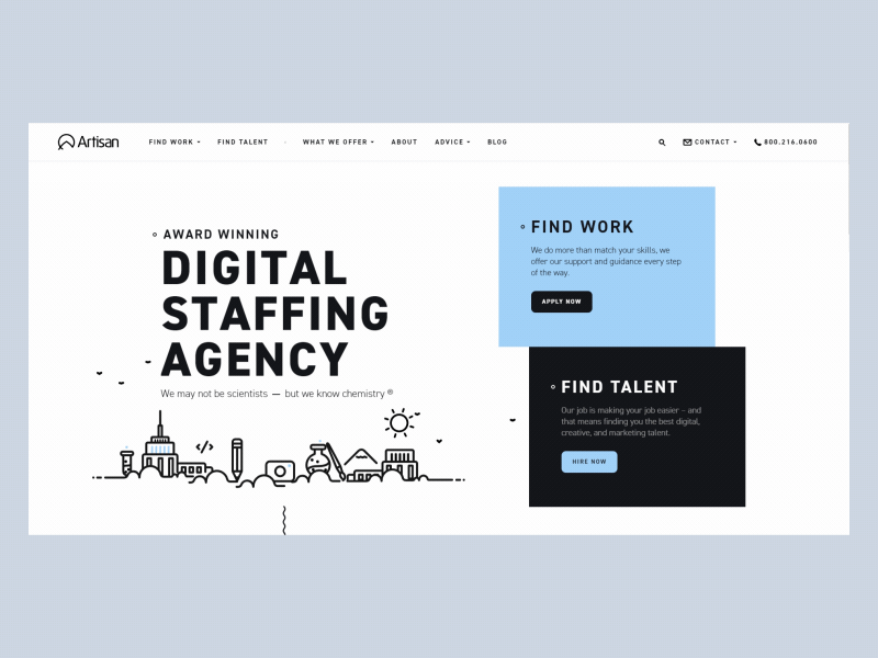 Artisan Talent agency work job city marketing outline website webdesign illustration animation