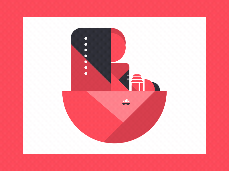 Caxis - Illustration motion animation rounded circle triangle vector flat gif origami boat asia china hongkong animation city society building geometric minimal red illustration