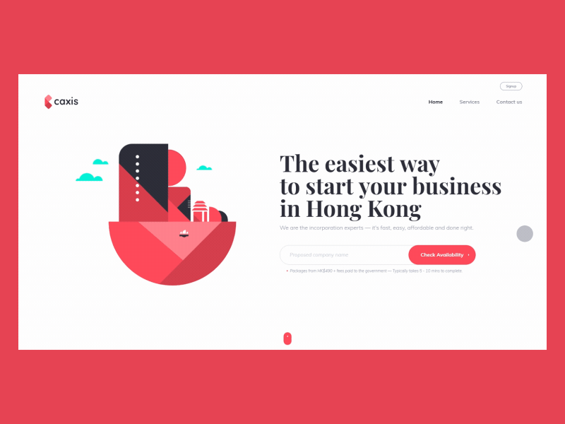 Caxis - Home animation asia business china corporate flat geometric gif home homepage hongkong illustration minimal motion design origami red scroll simple design society webdesign