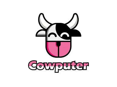 Cow puter Logo black computers cow cute logo mascott technology pink white