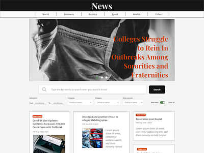 News Website Homepage design flat ui ux web
