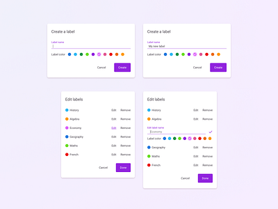 Modals - Edit / Create a label create edit figma list modals webdesign