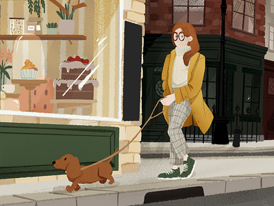 Fall city walk dribbble dribbble shot fall illustration procreate