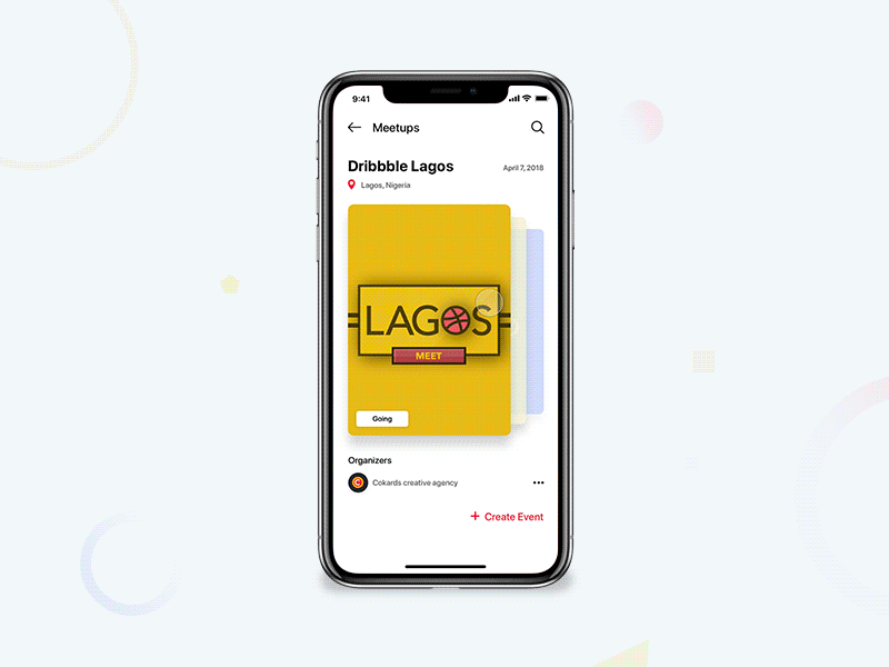 Dribbble Lagos! iphone x lagos meetup mobile motion principle prototype swipe