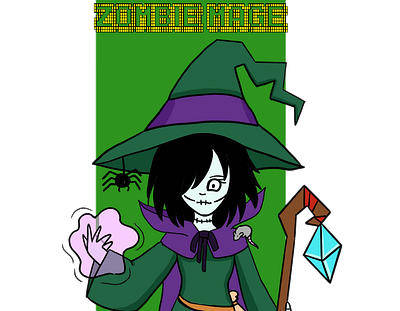 Zombie mage cartoon character creative fantasy illustration magic type art undead witch zombie