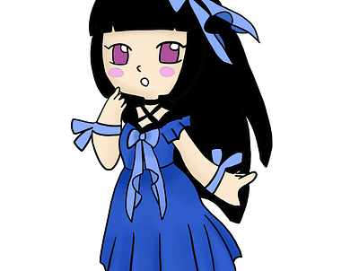 lolita girl blue blue blushing character chibi cute illustration lolita