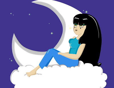 stars in the sky cartoon cute illustration moon