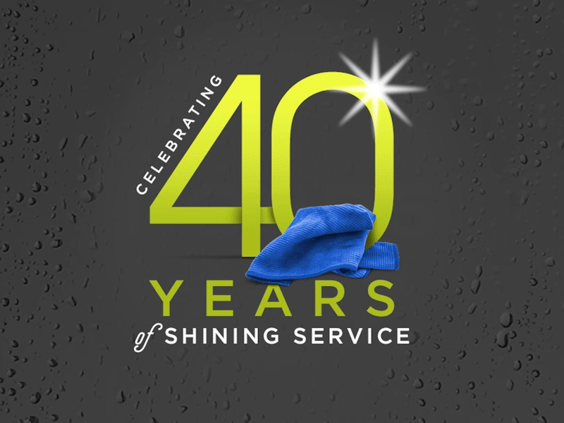 40 Years of Shining Service 40 anniversary car drops flash green starburst towel trickle wash water years