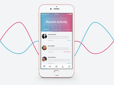 iOS Recent Activity Feed - Candy Gradient app design feed gradient ios latest. activity list mobile tabs