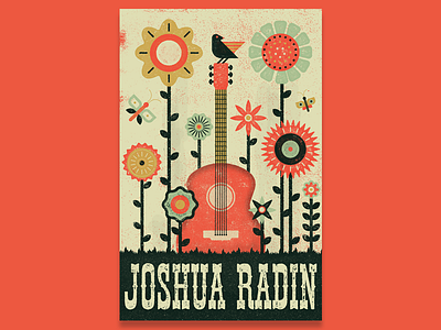 Joshua Radin Gig Poster acoustic birds butterfly flowers folk gig poster guitar joshua radin texture