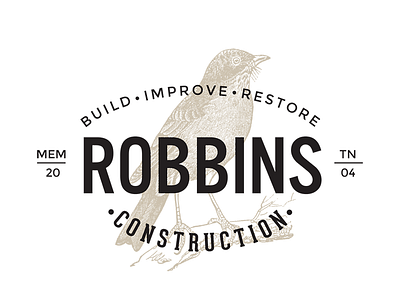 Robbins Construction T-shirt Design bird construction engraving retro robin vintage