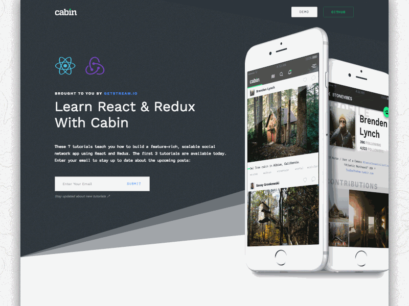 Cabin App Landing Page + Free Sketch File home page ios landing page mobile design