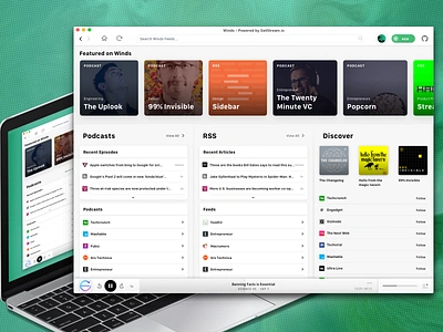 Winds 2.0 - RSS + Podcasting dashboard desktop app macosx podcasting rss ui ux