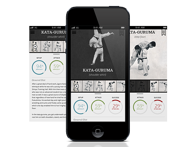 Judoka App bookmark flat free time fun icon interaction ios iphone judo menu minimal old open sans photo sentinel stats swipe throw ui ux