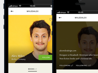 Readmill user profiles by Alex Miles on Dribbble