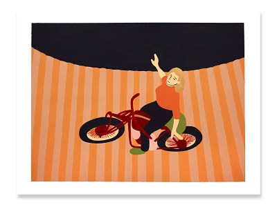 Queen of the Daredevils (Cookie Ayers-Crum) 1940s 1950s circus gouache hand drawn illustration motorcycle art motorcycles painting wall of death