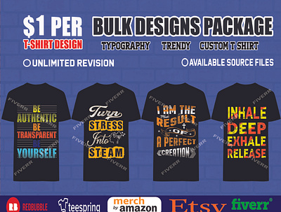 I will do bulk t shirt design for merch, printful and teespring branding design icon illustration illustrator logo minimal typography ui web website