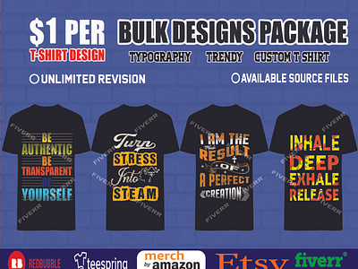 I will do bulk t shirt design for merch, printful and teespring