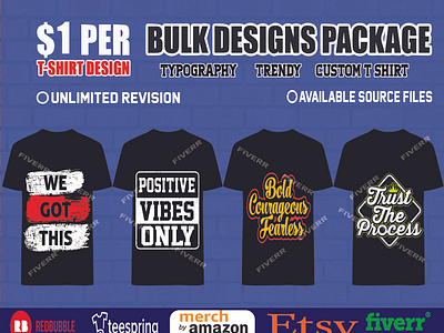 I will do bulk t shirt design for merch, printful and teespring