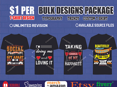 I will do bulk t shirt design for merch, printful and teespring