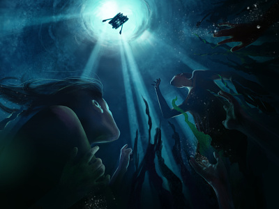 Thalassa album blue cover creature digital illustration digital painting draft illustration light photoshop sea underwater