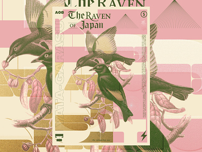 Raven bird color flower gradient graphic japan number poster raven tipography vector