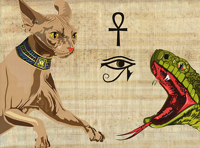 Bastet fighting Apep apep art bast bastet character characterdesign design egypt eyeofhorus fantasy flat illustration illustrator mythical creature mythology papyrus vectorart