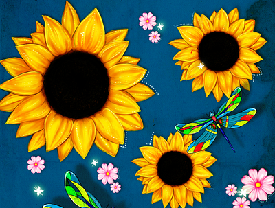 Sunflowers adobe photoshop art artwork blue colors design digitalart dragonfly fantasy flowers graphicdesign illustration photoshop sunflower sunflowers sunny
