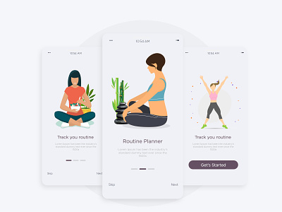 Onboarding for Fitness App app app design appointment appointment booking branding character fitness food health mobile mobile design mobile ui onboarding onboarding screens onboarding ui people people illustration ui yoga