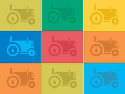 Tractor logo blue branding cutting engine farmer form green leaf leaves logo machine process red simple tractor yellow