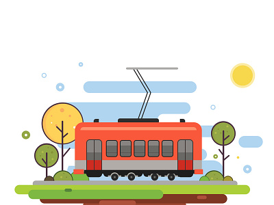 Tram Between The Mountains blue brush clouds color design digital drawing graphics icon illustration landscape mountain nature train tram vector winter
