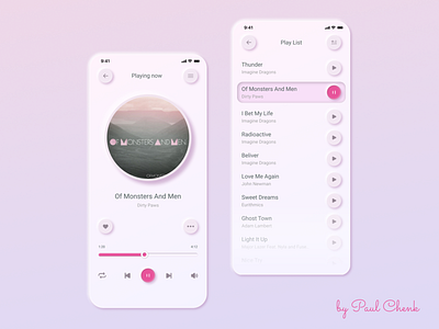 Mobile Interface - Music App app design flat minimal mobile mobile app mobile design mobile interface mobile ui neumorphic neumorphism ui ux