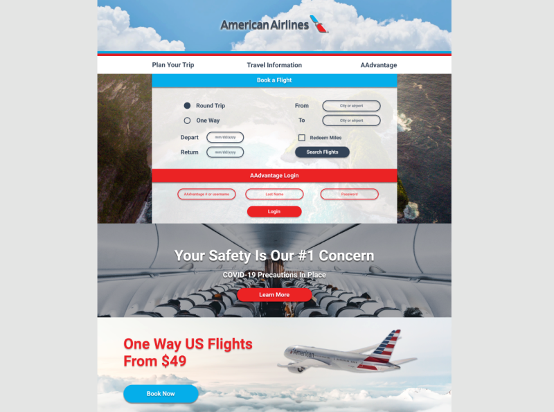 American Airlines site Concept by North TX Digital on Dribbble