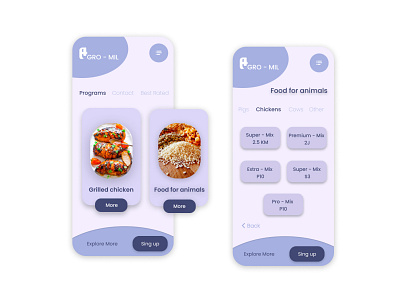 Agro - mil app design food grilled chicken homepage page phone photo ui ux