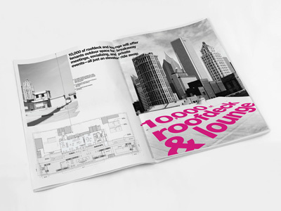 real estate direct mail architecture booklet chicago direct mail magenta mailer minimal newsprint print real estate skyscraper