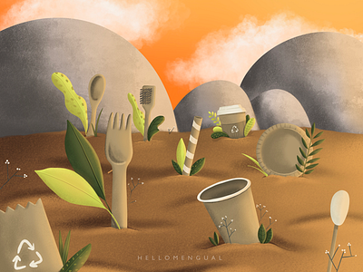 Biodegradable products - Things to do about Climate Change 36daysoftype background design biodegradable branding children illustration climate change climate emergency climatechange design digital drawing digital illustration environment illustration visual art visual development